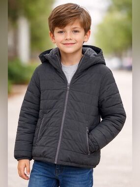 abercrombie kids Black Hooded Fleece Lined Puffer Jacket